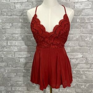 Lulus Star Spangled Rust Red Backless Lace Romper